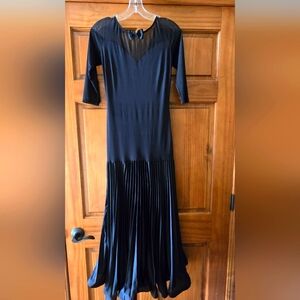 DANCEBOX Dance Dress Long Pleated Tuxedo Style  Size LG BLACK